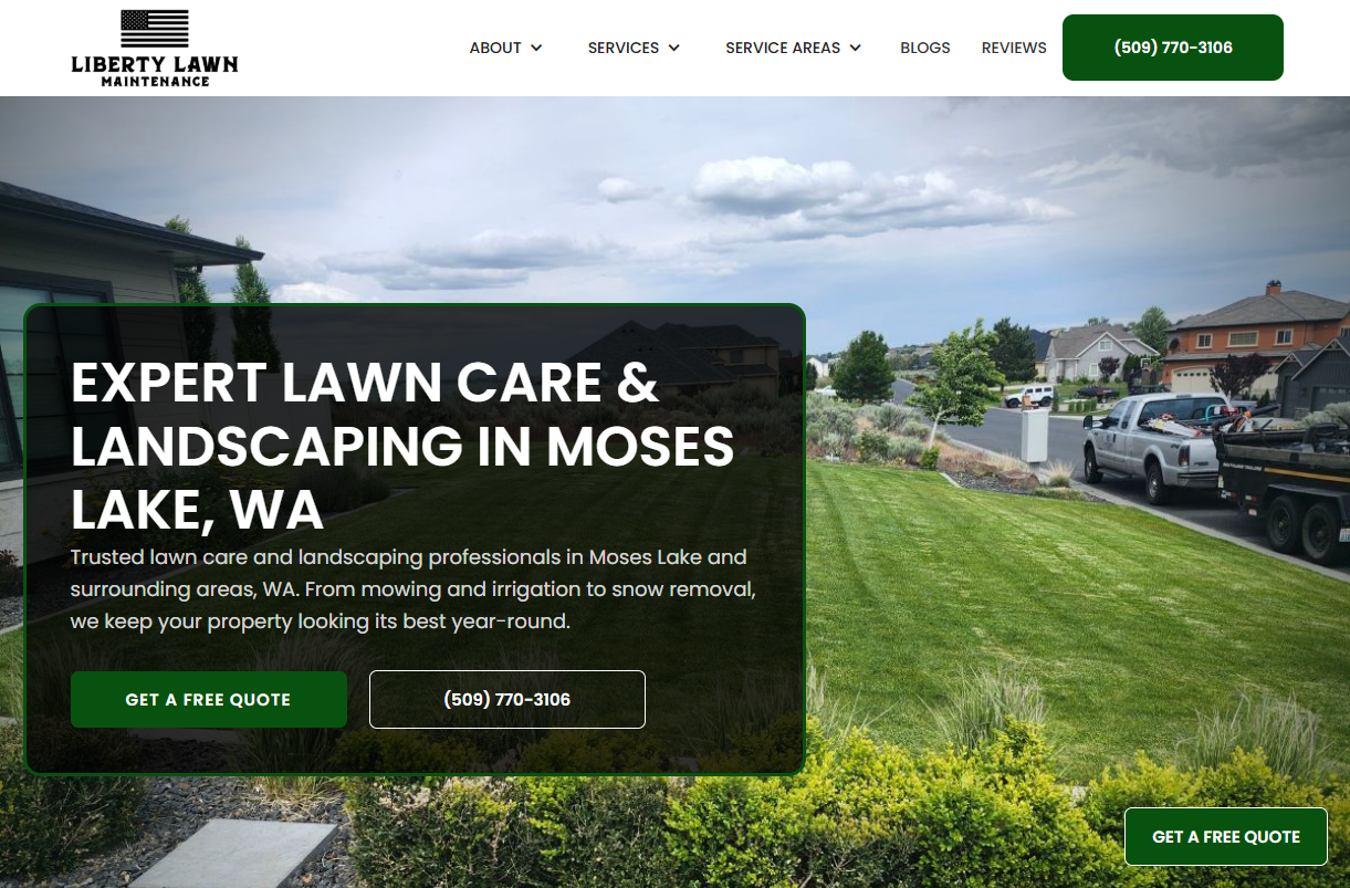 Liberty Lawn Maintenance website, designed and built by Yard Care Marketing
