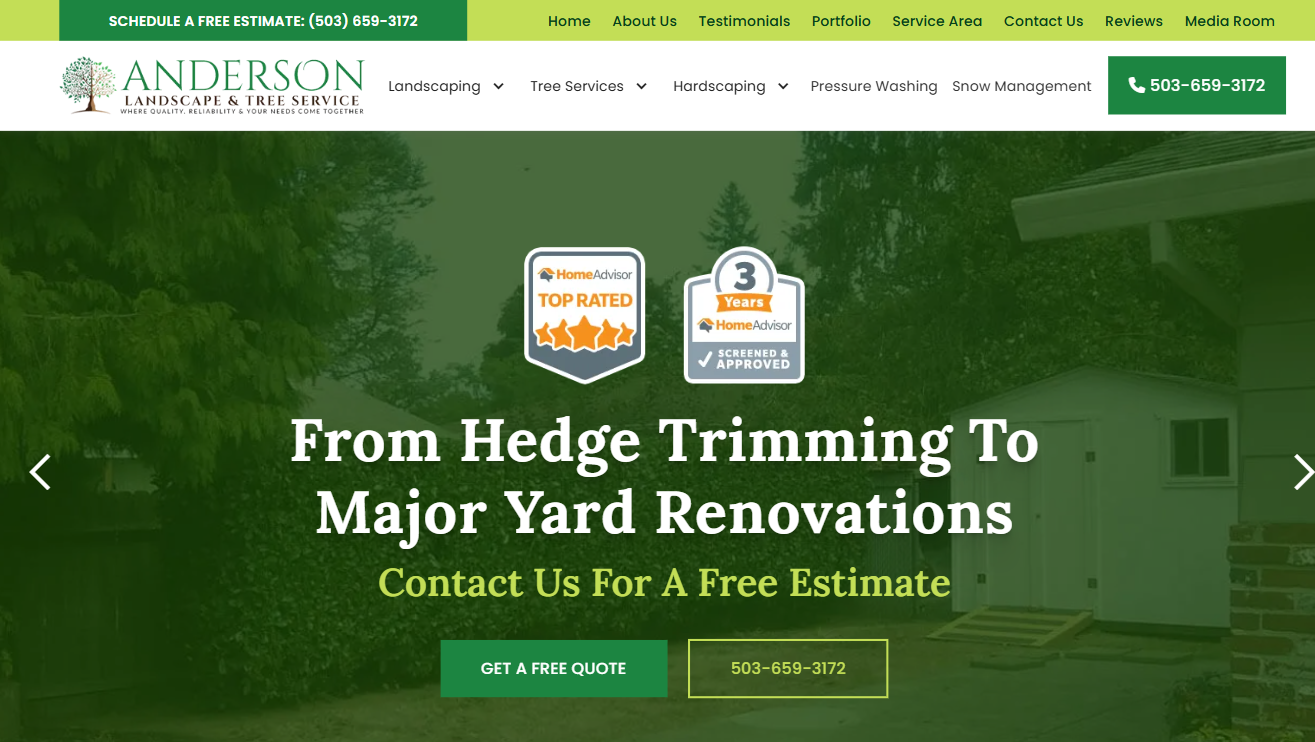 Anderson Landscape & Tree Service website, designed and built by Yard Care Marketing