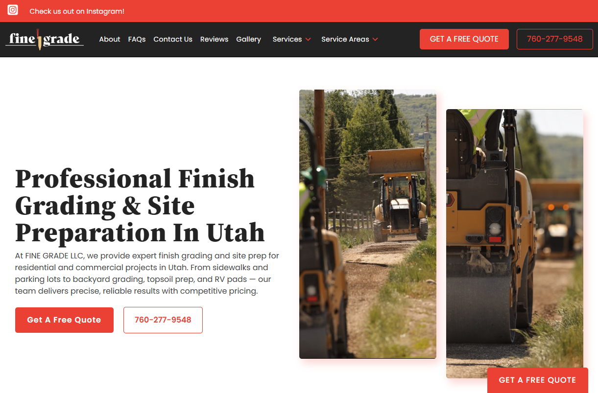 Fine Grade LLC website, designed and built by Yard Care Marketing